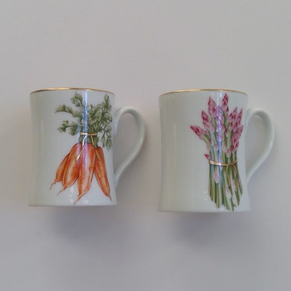Vegetable Harvest Carrot and Asparagus Bunch Fitz and Floyd Ceramic 1982 Mugs - Picture 1 of 8